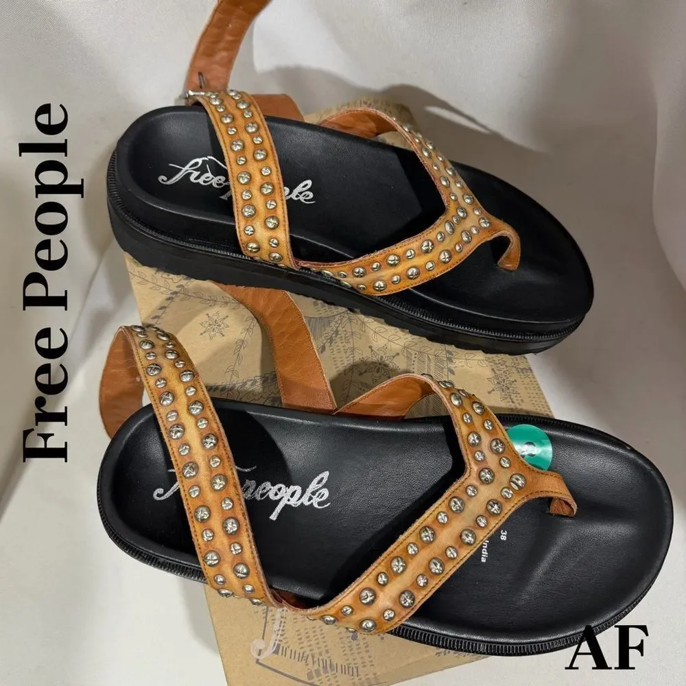 Free People Lizzie Taupe Tan Studded Sandals Size 8 NWT New in box